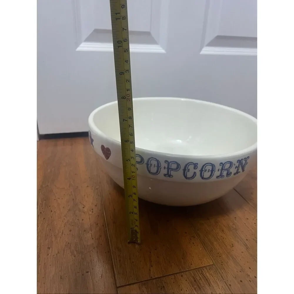 Vintage Large Heavy Pottery Popcorn Serving Bow Or Mixing Bowl